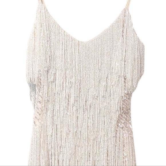 Nadine Merabi Lottie White Beaded Feather Fringe Mini Dress Size S/M/6 - Picture 4 of 16